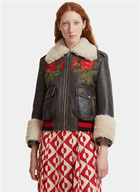 gucci leather jacket with shearling collar|Gucci leather jacket women's.